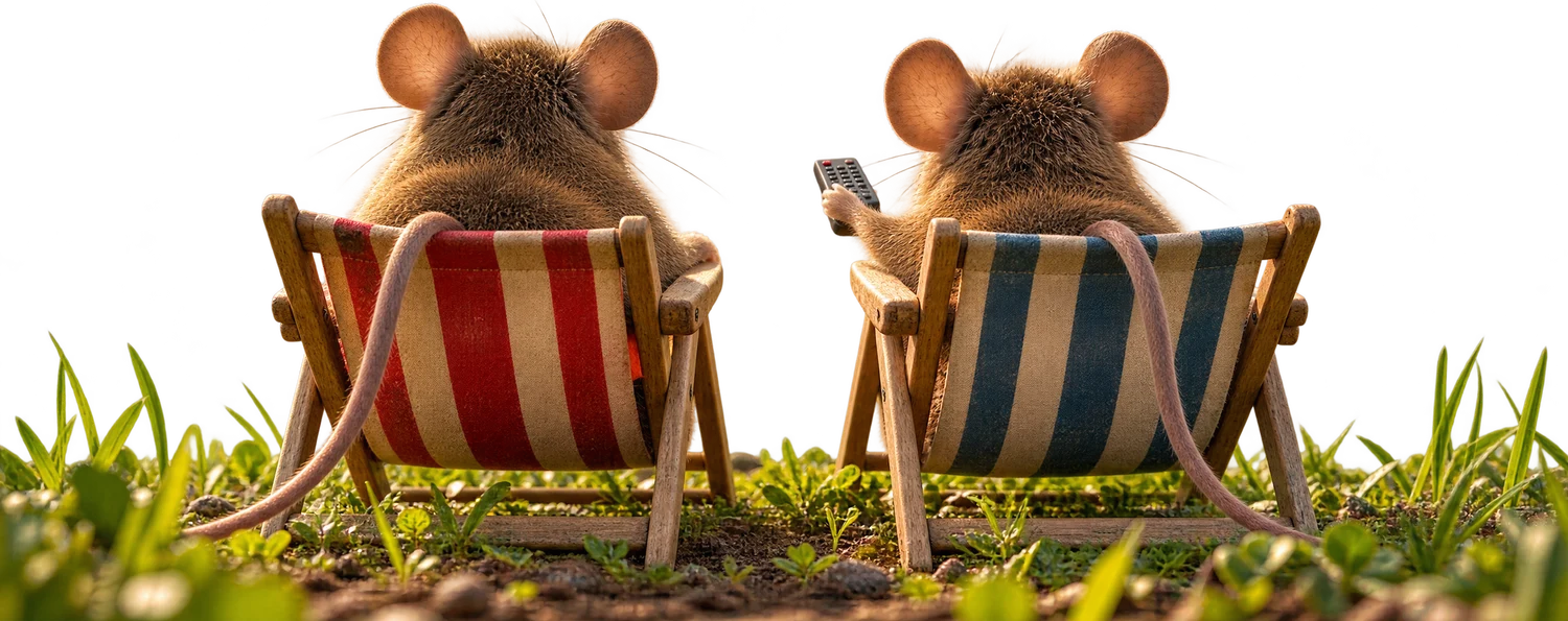 Two mice watching TV
